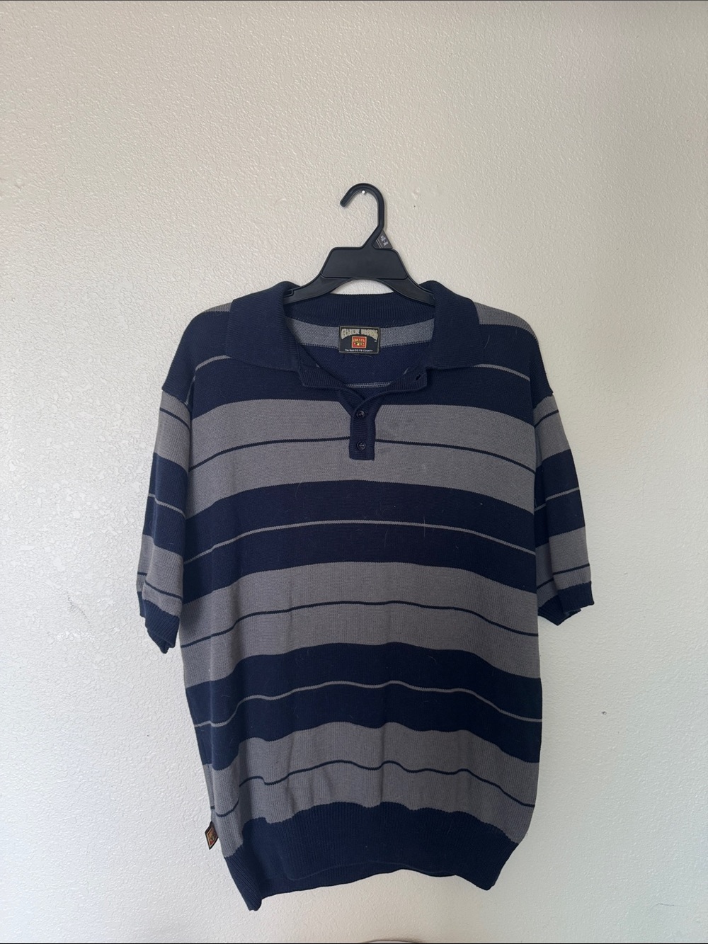 Classic Striped Short-Sleeve Polo — Navy & Gray